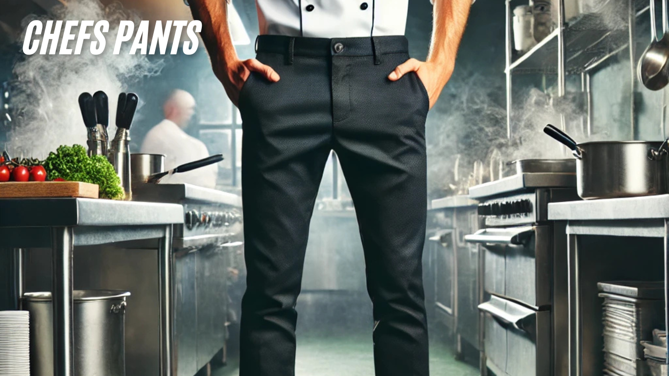 A professional chef wearing durable and stylish chefs pants in a bustling kitchen